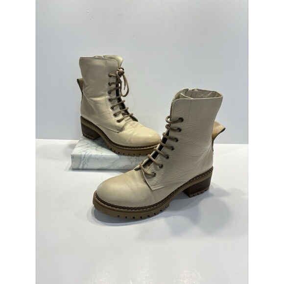 Bertuchi Combat Boots Womens Soft Leather Beige Zip Up Traction Heel Sz 9 - Picture 14 of 15